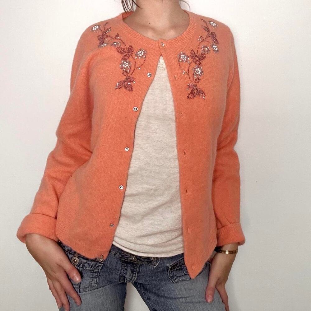 Gorgeous peachy orange dressbarn beaded cardigan